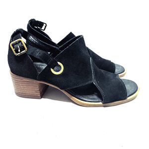 Koolaburra by Ugg Kaiah Black Suede Sandals Women's 7M buckle block heel shoes